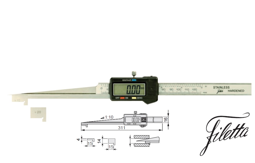 Digitální měřicí klín pro měření a kontrolu drážek, vzdáleností atd. 0,2 - 30 mm