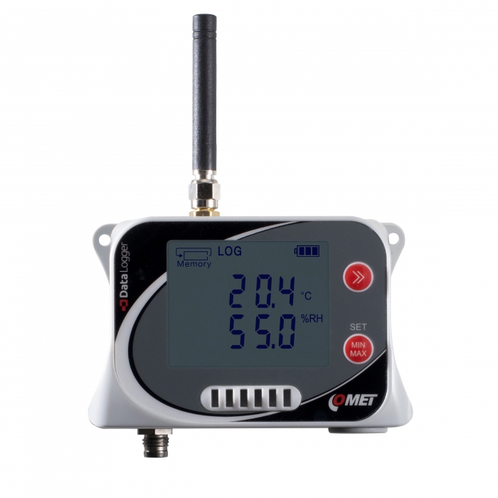 Záznamník teploty a vlhkosti s konektorem pro externí sondu teploty a GSM modemem